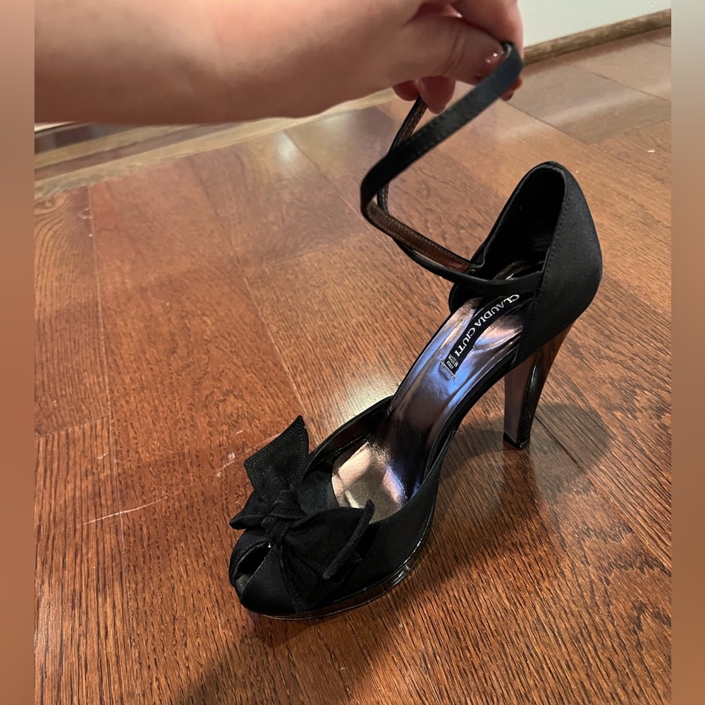 Vintage Claudia Cuiti Black Peep-Toe Heels with Bow - Made in Italy - Picture 3 of 12